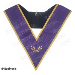 Sautoir maçonnique moiré – Memphis-Misraïm violet avec galon doré – Officier – Branches d'acacia – Brodé machine
