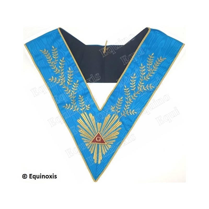 Sautoir maçonnique moiré – Rite Français Groussier – Vénérable Maître – Acacia 224 feuilles – Brodé machine