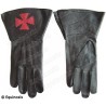 Gants cuir noir à crispins – Croix templière rouge – Taille XL