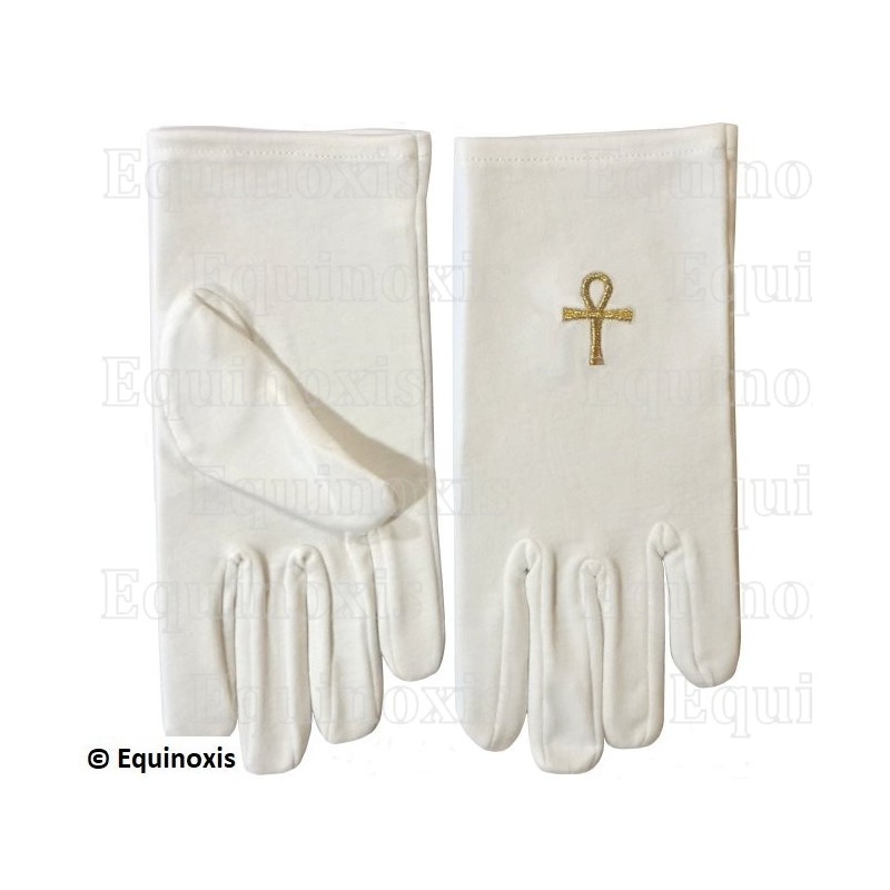 Gants maçonniques coton brodés – Croix Ankh – Taille XL