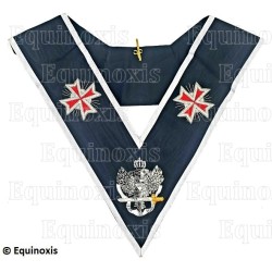 Sautoir maçonnique moiré – REAA – 30ème degré – Très Eminent Commandeur – Croix templières et aigle bicéphale – Brodé main
