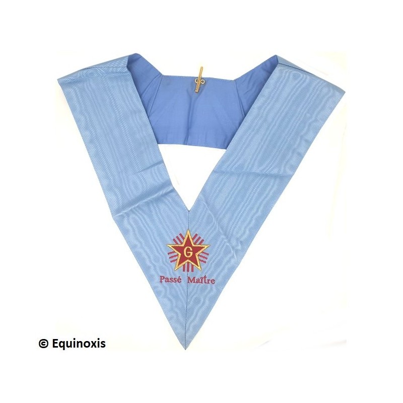 Sautoir maçonnique moiré – Rite Français Traditionnel / Rite Français Moderne Rétabli – Passé Maître – Brodé machine