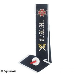 Cordon maçonnique moiré – REAA – 30ème degré – CKH + croix templière et épées croisées – Epaule droite – Brodé machine