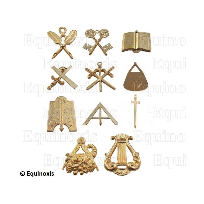 Bijoux maçonniques d'officiers – Set de 11 bijoux REAA / RF