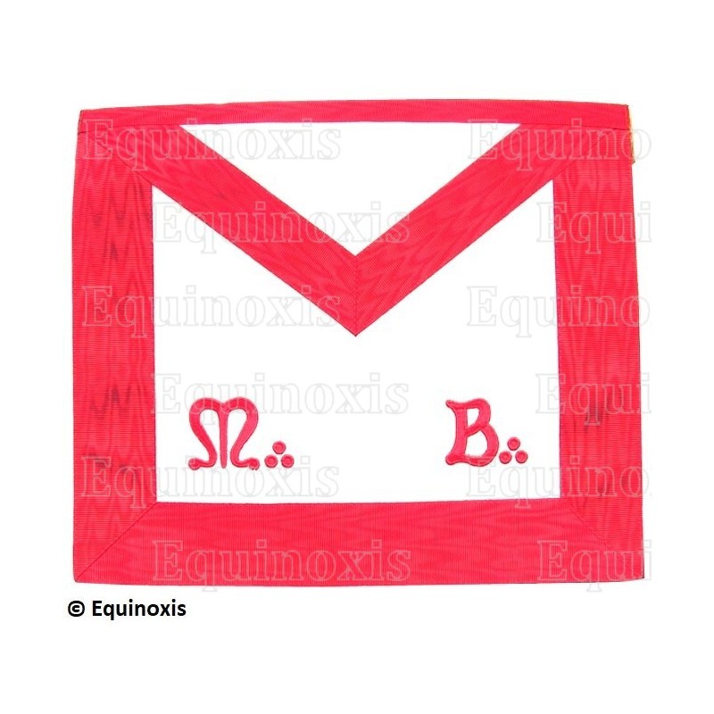 Tablier maçonnique en simili-cuir – REAA – Maître – MB – 33 cm x 39 cm – Dos rouge