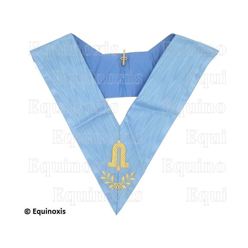 Sautoir maçonnique moiré – Rite Français Traditionnel – Deuxième Surveillant – Dos bleu – Brodé machine