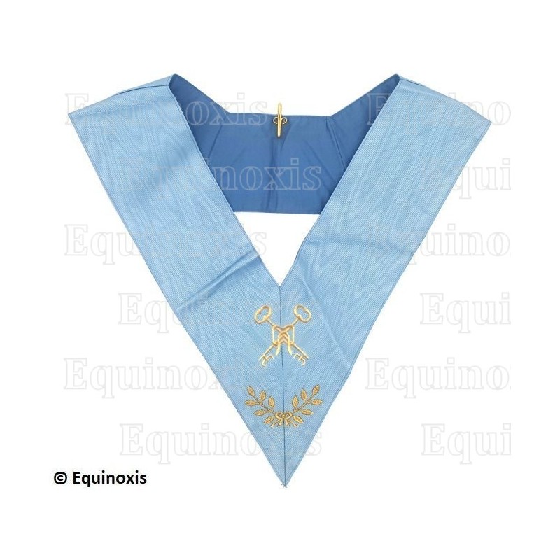 Sautoir maçonnique moiré – Rite Français Traditionnel – Trésorier – Dos bleu – Brodé machine