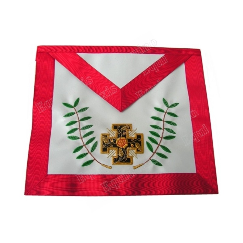 Tablier maçonnique en cuir – REAA – 18ème degré – Chevalier Rose-Croix – Croix potencée et feuilles d'acacia