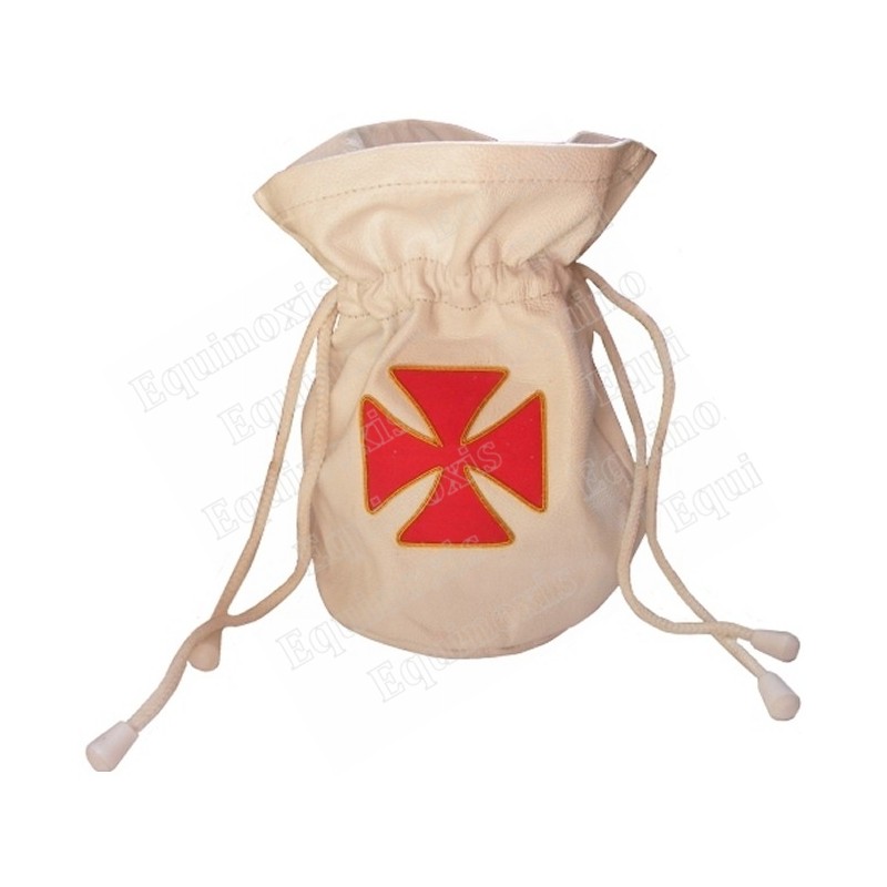 Bourse templière en cuir  – Croix templière pattée – Cuir blanc