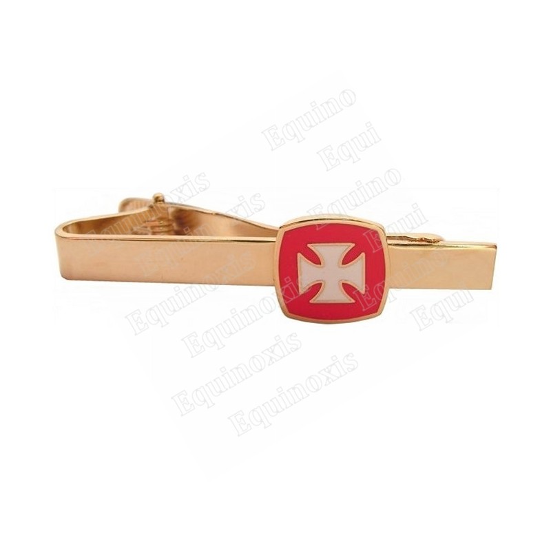 Pince-à-cravate templière – Croix templière émaillée blanc sur fond rouge