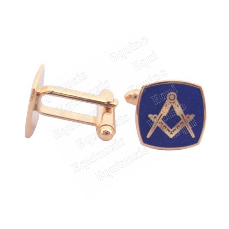 Boutons de manchettes maçonniques – Equerre et compas émaillé bleu marine et or