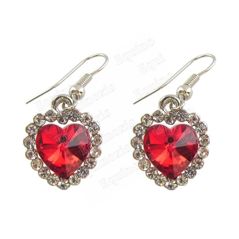 Boucles d'oreilles en cristal – Coeur diamanté – Rouge – Finition argent
