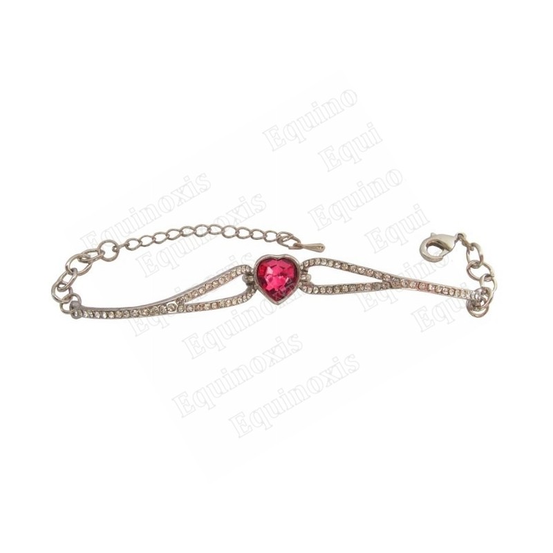Bracelet en cristal – Coeur – Fuschia – Finition argent