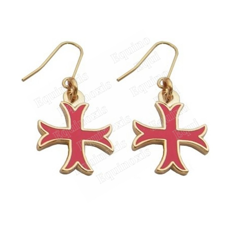 Boucles d'oreilles templières – Croix templière pattée rentrée émaillée rouge