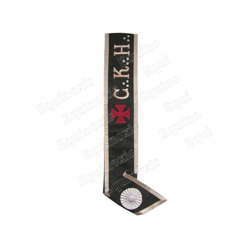Cordon maçonnique moiré – REAA – 30ème degré – C. K. H. + croix templière – Epaule gauche à hanche droite