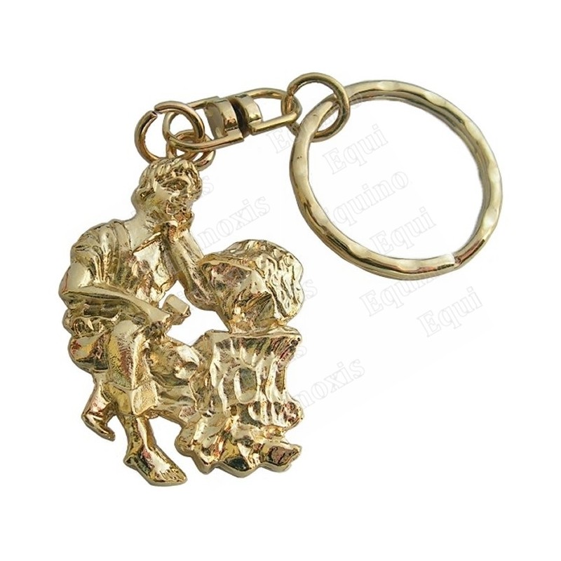 Porte-clefs maçonnique – Apprenti taillant sa pierre – Or vif