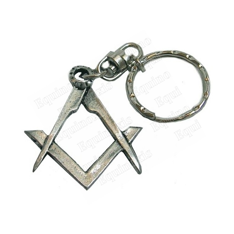 Porte-clefs maçonnique – Equerre et compas – Argent patiné
