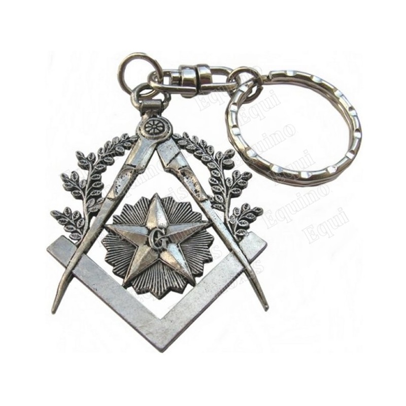 Porte-clefs maçonnique – Equerre et compas + G – Argent patiné