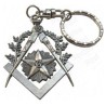 Porte-clefs maçonnique – Equerre et compas + G – Argent patiné