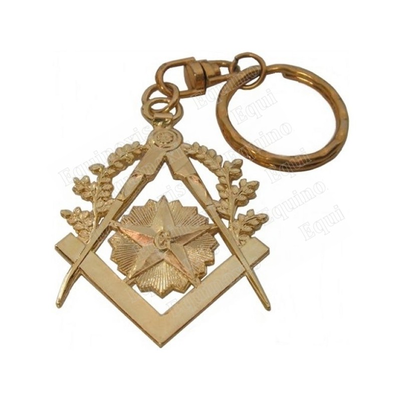 Porte-clefs maçonnique – Equerre et compas + G – Or vif