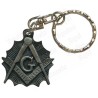Porte-clefs maçonnique – Equerre et compas flamboyant – Argent patiné