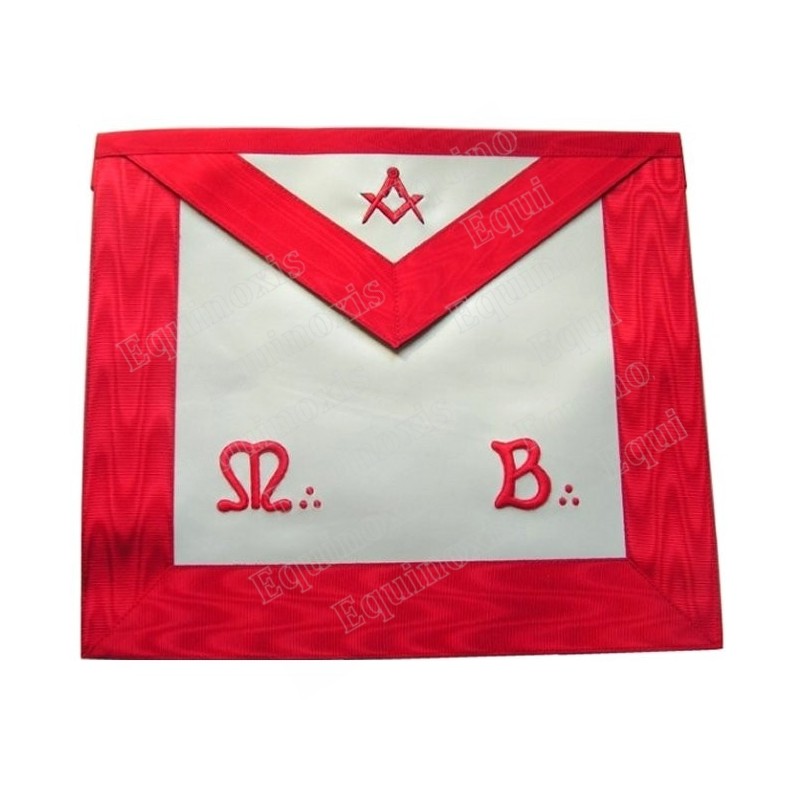 Tablier maçonnique en cuir – REAA – Maître – Equerre et compas rouge + MB – Brodé main