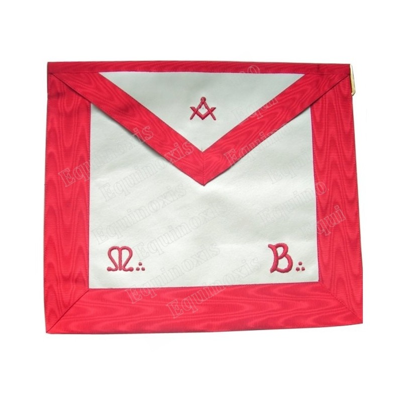 Tablier maçonnique en cuir – REAA – Maître – Equerre et compas rouge + MB – Brodé machine
