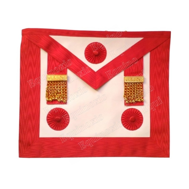 Tablier maçonnique en cuir – REAA – Maître – 3 cocardes + penderilles – 33 cm x 39 cm