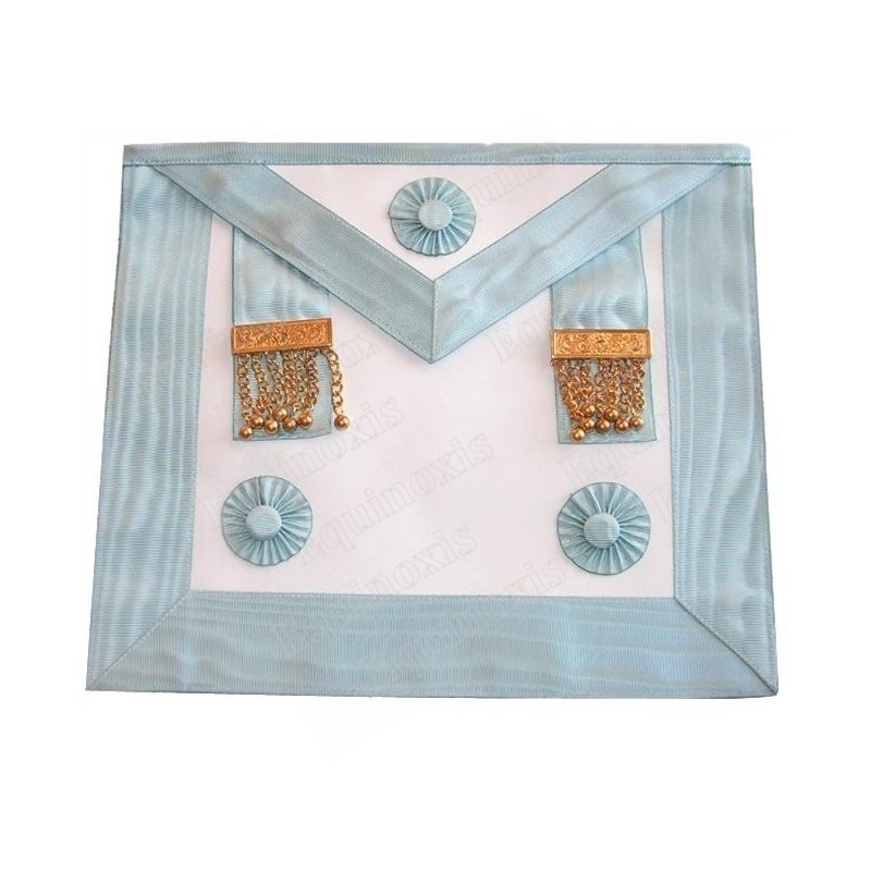 Tablier maçonnique en cuir – RER – Maître – 3 cocardes + penderilles – 30 cm x 38 cm