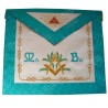 Tablier maçonnique en cuir – Rite Français Groussier – Maître – Equerre et compas + Acacia vert + MB