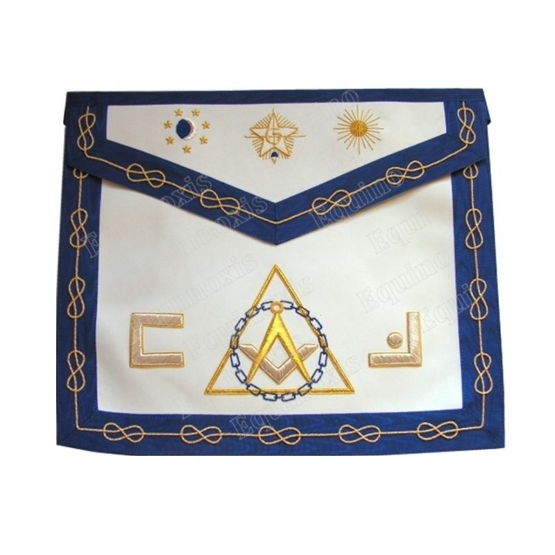Tablier maçonnique en faux cuir – Rite Opératif de Salomon – Maître – Dos deuil