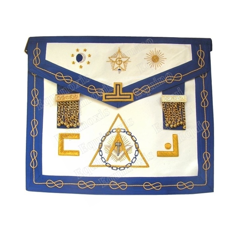 Tablier maçonnique en cuir – Rite Opératif de Salomon – Vénérable Maître – Dos deuil