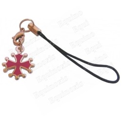 Bijou de mobile occitan – Croix occitane émaillée rouge – Or vif 