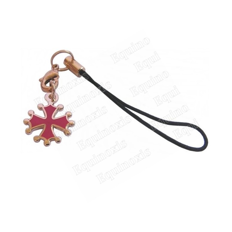 Bijou de mobile occitan – Croix occitane émaillée rouge – Or vif 