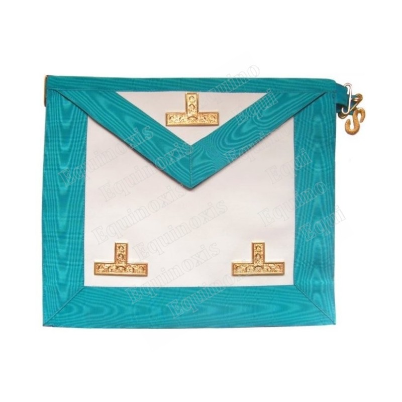 Tablier maçonnique en cuir – Rite Français Groussier – Vénérable Maître – 3 taus – 30 cm x 35 cm