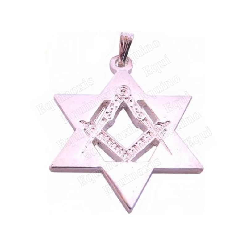 Pendentif judaïque – Etoile de David avec Equerre et compas – Argent vif