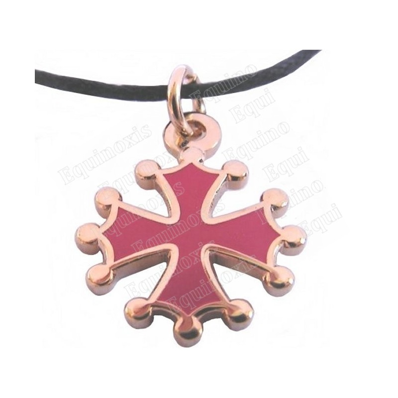 Pendentif occitan – Croix occitane émaillée rouge – Or vif – PM