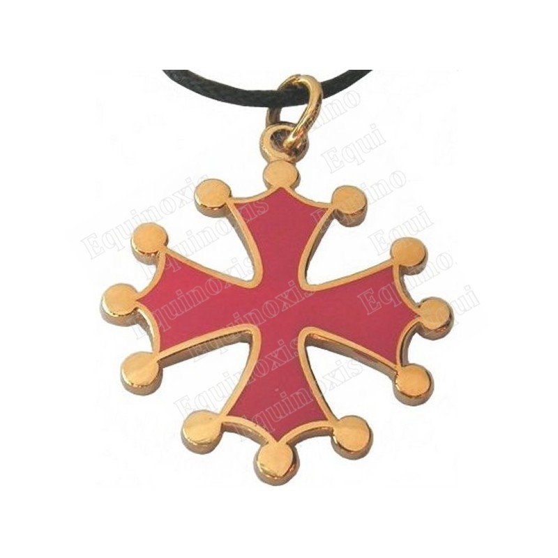Pendentif occitan – Croix occitane émaillée rouge – Or vif – GM