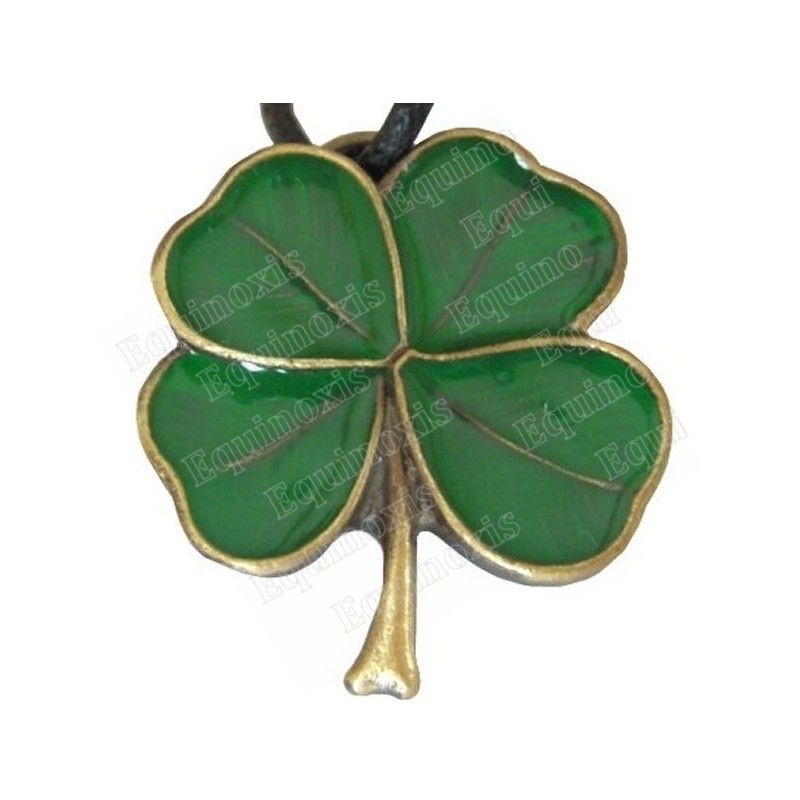 Pendentif celtique – Trèfle à quatre feuilles émaillé vert – Bronze antique