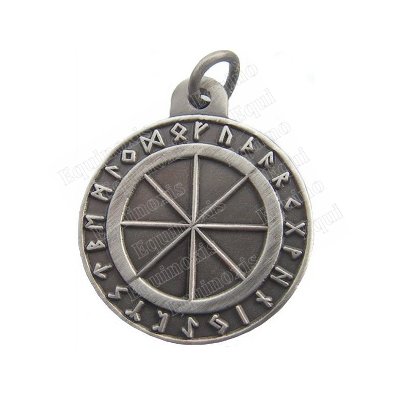 Pendentif symbolique – Roue runique – Argent patiné