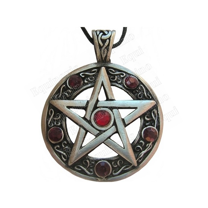 Pendentif symbolique – Pentagramme avec pierres rouges