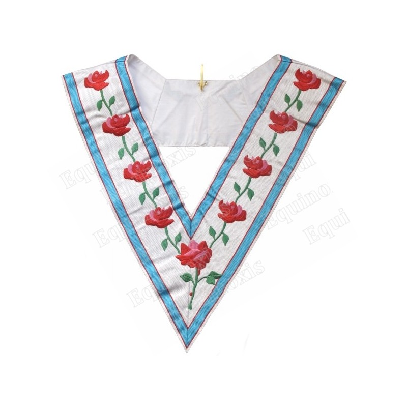 Sautoir maçonnique moiré – GLFF – Dignitaire du Conseil Fédéral – 9 roses avec feuilles