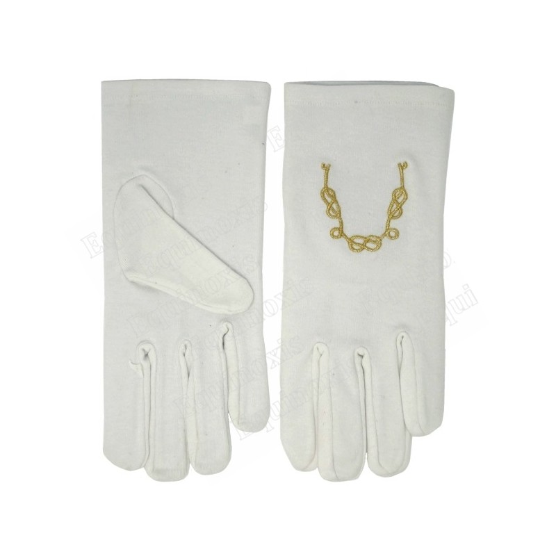 Gants maçonniques coton brodés – Chaîne d'union dorée – Taille XXXL
