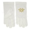 Gants maçonniques coton brodés – Equerre et compas avec acacia – Broderie dorée – Taille XXL