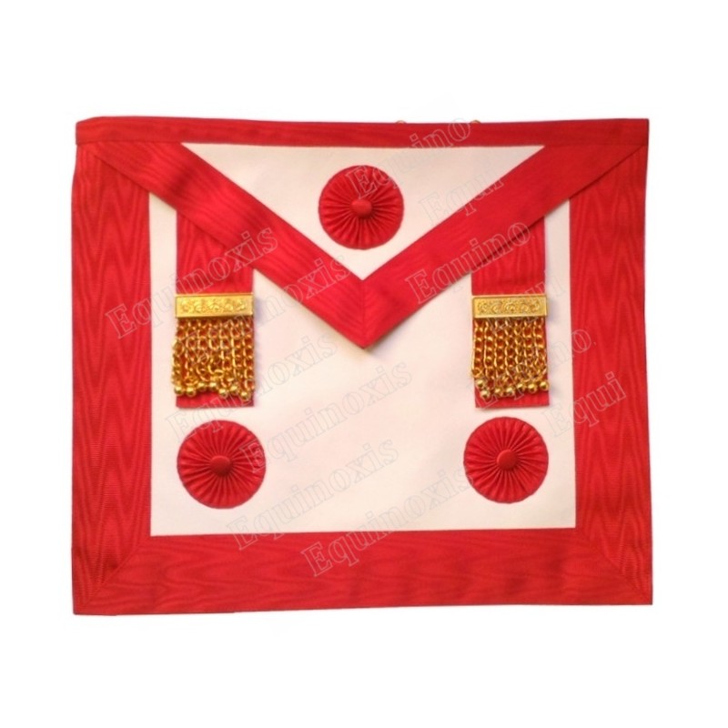 Tablier maçonnique en cuir – REAA – Maître – 3 cocardes + penderilles – Dos noir