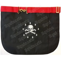 Tablier maçonnique en cuir – REAA – Maître – Equerre et compas + acacia + colonnes – Dos deuil