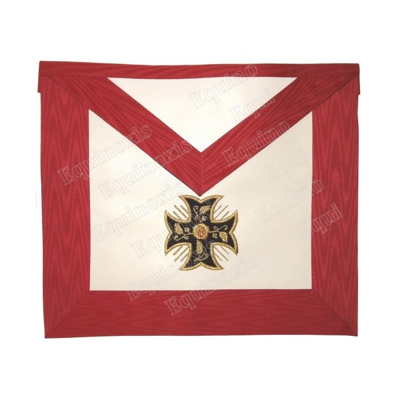 Tablier maçonnique en cuir – REAA – 18ème degré – Chevalier Rose-Croix – Croix pattée + croix grecque au dos – Brodé machine