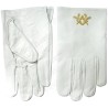 Gants maçonniques cuir blanc – Equerre et Compas dorés – Taille XXXL – Brodés main