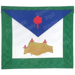 Tablier maçonnique en faux cuir – REAA – 10ème degré – Vert – Brodé machine